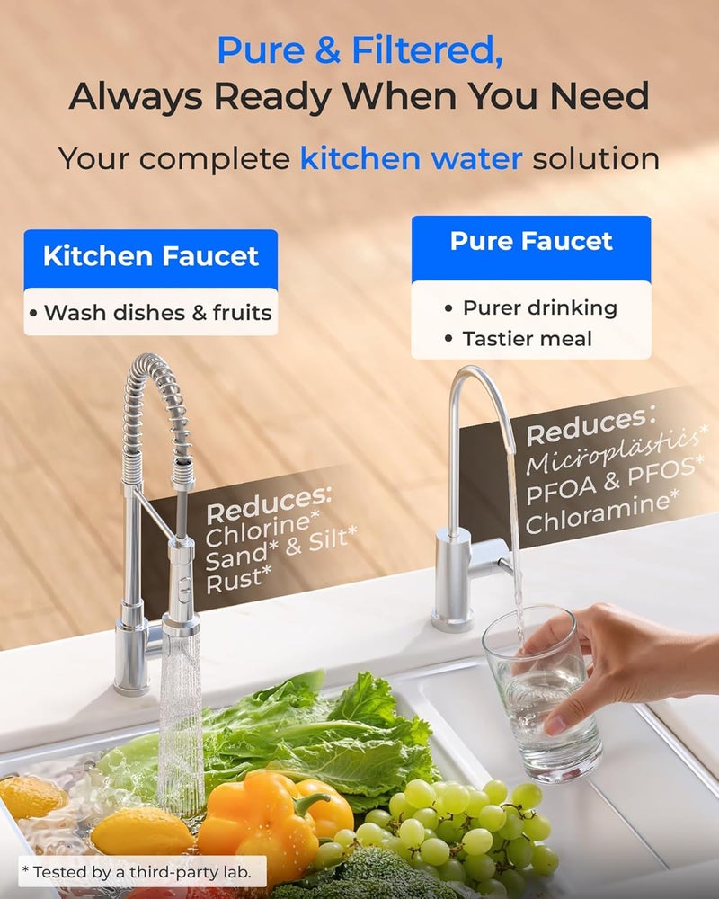 Waterdrop DLG-P Under Sink Water Filter System, 2-Outlet Filter, Reduces PFOA/PFOS Chlorine Chloramine Fluoride Odor, 2 Stage Under Sink Water Filtration System with Dedicated Faucet, Life Indicator - Image 3